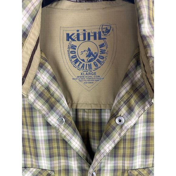 Kuhl Mountain Grown Outdoor Short Sleeve Green Plaid Pearl Snap Shirt Men's XL - Picture 6 of 9